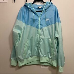 Nike Windrunner Hooded Jacket, Light Blue and Mint Colorblock Windbreaker